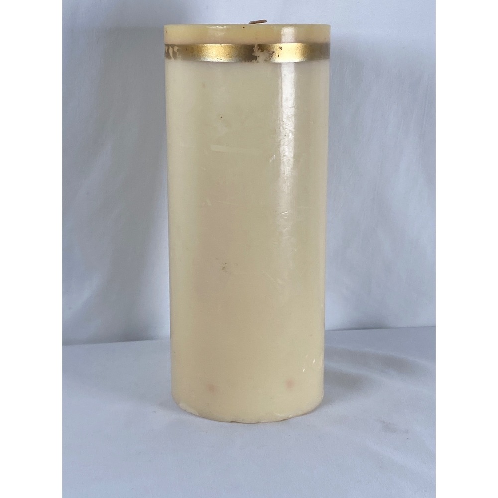 Vintage Ivory‎ Pillar Candle with Gold Band 9.5 Inch  Unscented Decorative Wax
